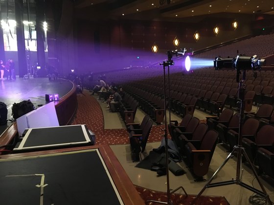 Stage lights and camera setup in a theatre