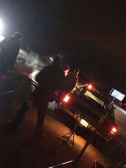 Crew and equipment on a night shoot